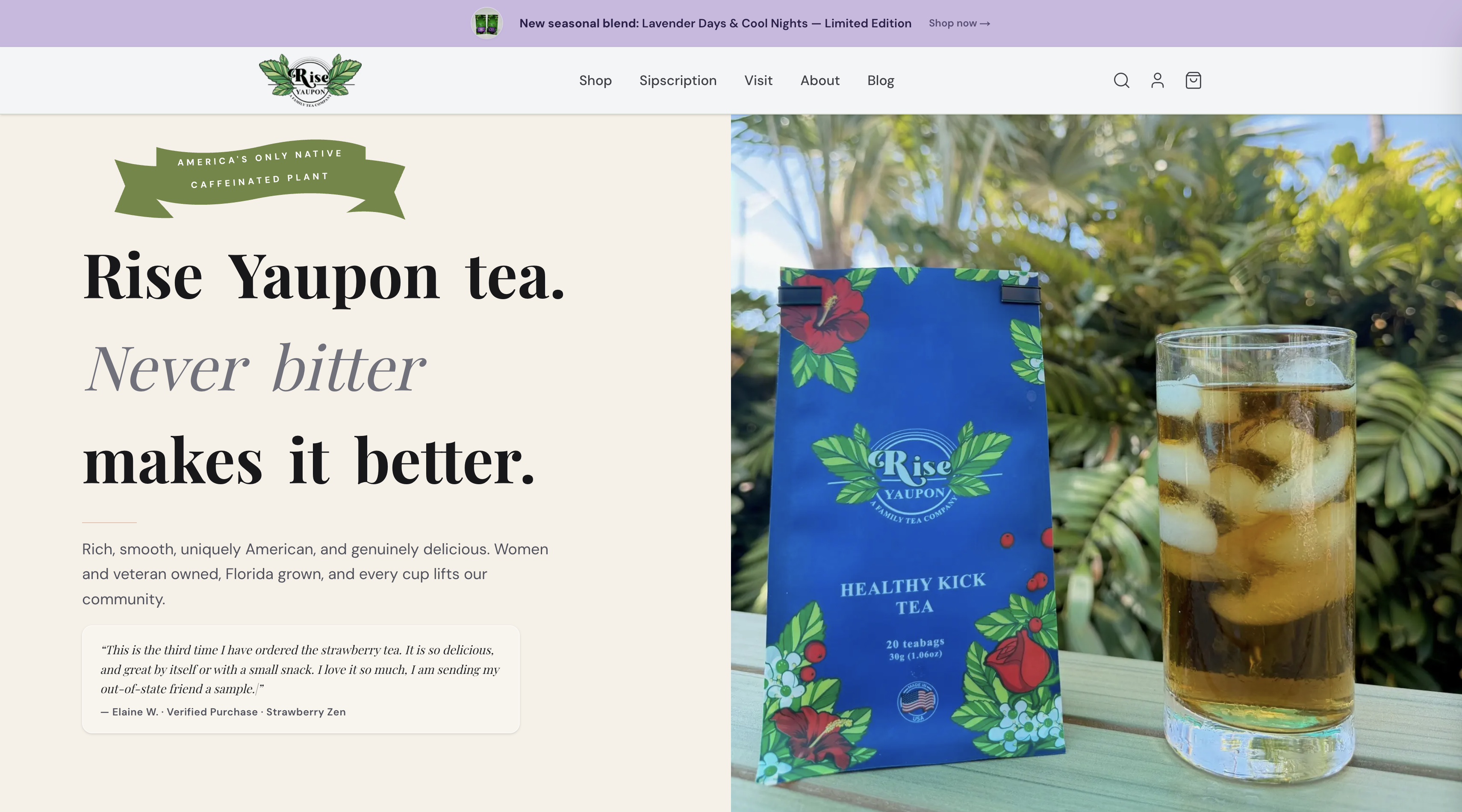 Rise Yaupon homepage