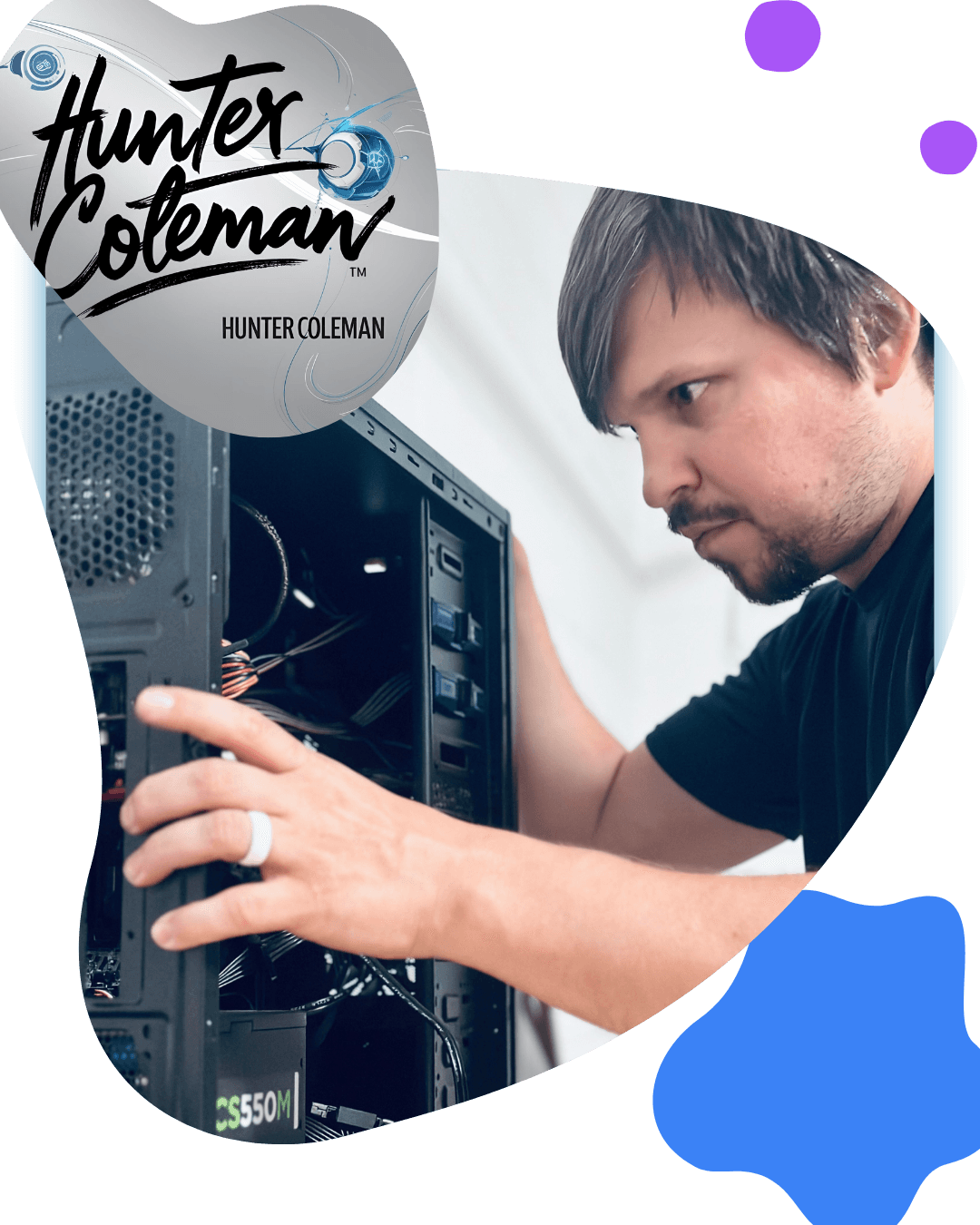 Hunter fixing a computer